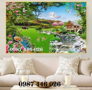 Tranh gạch men phong cảnh thảo nguyên xanh 3d HP692