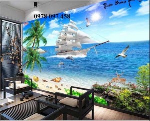 Tranh gạch phòng khách - tranh thuyền buồm căng gió