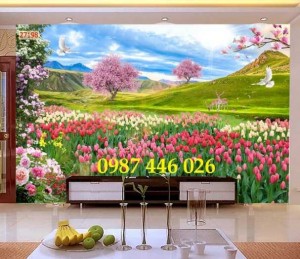 Gạch tranh vườn hoa 3d, ốp tường HP25