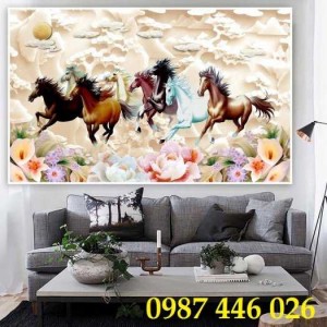 Tranh gạch men bát mã, tranh mã đáo thành công HP36