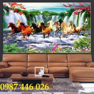 Tranh gạch men bát mã, tranh mã đáo thành công HP36