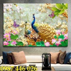 Tranh gạch men chim công 3d ốp tường HP131