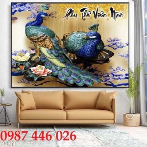 Tranh gạch men chim công 3d ốp tường HP131