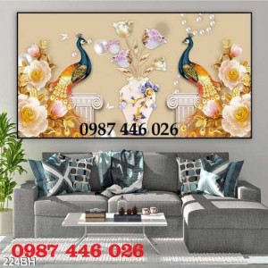 Tranh gạch men chim công 3d ốp tường HP131