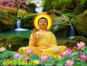 Tranh gạch men phật ngồi dưới cây bồ đề