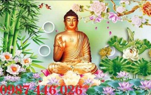 Tranh gạch men phật ngồi dưới cây bồ đề
