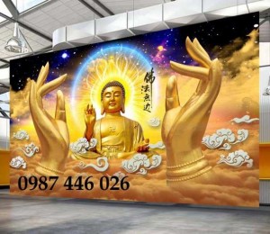 Tranh gạch men phật ngồi dưới cây bồ đề