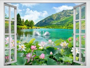 Tranh gạch men 3d cửa sổ