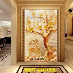 Tranh gach cây vàng, tranh cây tiền trang trí tường đẹp