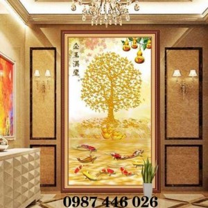 Tranh gach cây vàng, tranh cây tiền trang trí tường đẹp
