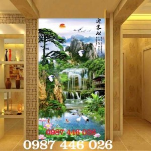 Tranh thác nước khổ đứng, gach tranh 3d HP0979