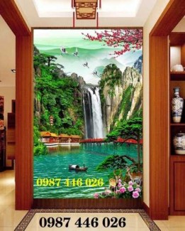 Tranh thác nước khổ đứng, gach tranh 3d HP0979
