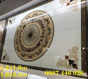 Gạch thảm khắc vàng hoa văn trống đồng