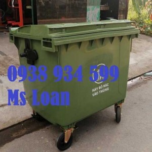 Xe thu gom rác 660 lít 4 bánh xe nhựa HDPE, Thùng rác nhựa 660 lít