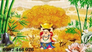 Tranh Gạch Cây Lộc Vàng, Tranh Ốp Tường Tài Lộc Hp722