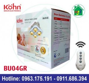 Đèn Sưởi Nhà Tắm 4 Bóng Âm Trần Kohn Bu04gr Có Điều Khiển