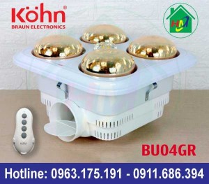 Đèn Sưởi Nhà Tắm 4 Bóng Âm Trần Kohn Bu04gr Có Điều Khiển