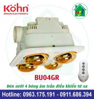 Đèn Sưởi Nhà Tắm 4 Bóng Âm Trần Kohn Bu04gr Có Điều Khiển