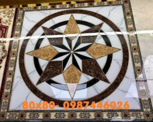 Gạch Chiếu Nghỉ Cầu Thang 80x80cm Khắc Vàng Hp7908