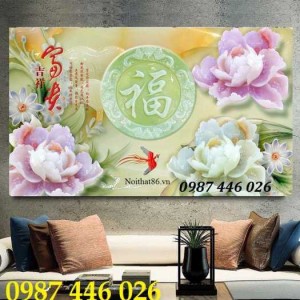 Tranh gạch men hoa mẫu đơn, tranh ốp tường 3d HP821