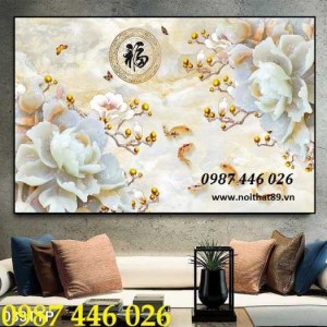 Tranh gạch men hoa mẫu đơn, tranh ốp tường 3d HP821
