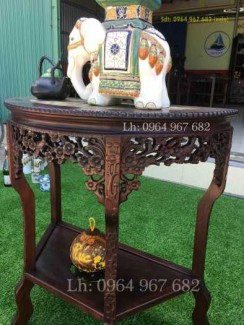 Bàn trà Bán nguyệt hoa mai 2 tầng gỗ gụ