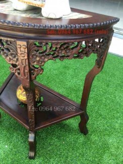 Bàn trà Bán nguyệt hoa mai 2 tầng gỗ gụ