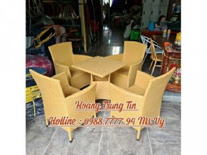 Bàn ghế cafe nhựa giả mây ghế diana