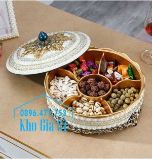 Bán khay, hộp đựng trái cây bánh kẹo mứt tết đính pha lê cao cấp sang trọng