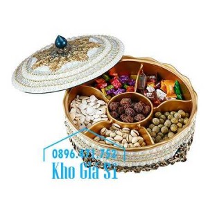 Bán khay, hộp đựng trái cây bánh kẹo mứt tết đính pha lê cao cấp sang trọng
