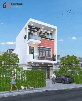 Thiết kế nhà ống 3 tầng mái bằng 4m mặt tiền NP18351