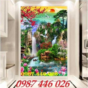 Tranh gạch ốp tường phong cảnh trang trí khổ đứng HP832