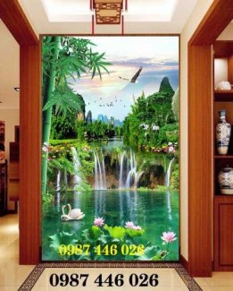 Tranh gạch ốp tường phong cảnh trang trí khổ đứng HP832