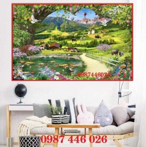 Tranh gạch men rừng cây thảo nguyên xanh mát 3d HP1900