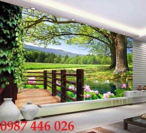 Tranh gạch men rừng cây thảo nguyên xanh mát 3d HP1900