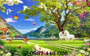 Tranh gạch men rừng cây thảo nguyên xanh mát 3d HP1900