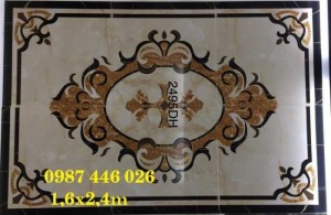 Gạch thảm trang trí phòng khách, gạch hoa văn khắc vàng HP7232