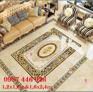 Gạch thảm trang trí phòng khách, gạch hoa văn khắc vàng HP7232