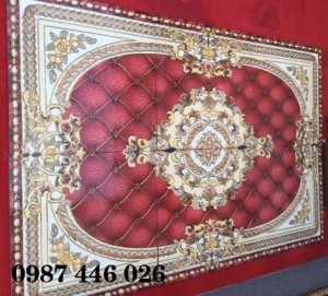 Gạch thảm phòng khách trang trí, gạch hoa văn khắc vàng HP722