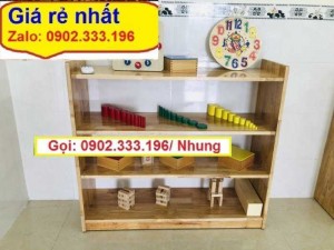 Cung cấp kệ gỗ cao su mầm non, kệ đồ chơi mầm non giá rẻ