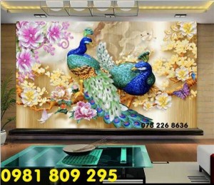 Tranh 3d dán tường - gạch 3d chim công