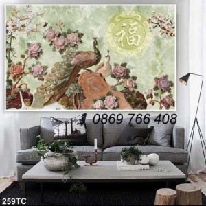 Tranh gạch men chim công 3D