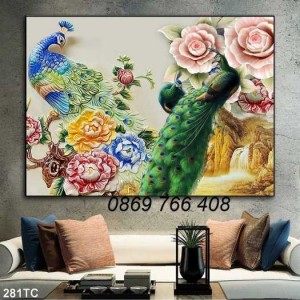 Tranh gạch men chim công 3D