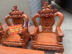 Bộ bàn ghế giả cổ nghê đỉnh gỗ hương đá