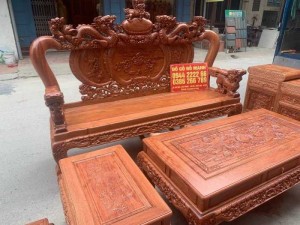 Bộ bàn ghế giả cổ nghê đỉnh gỗ hương đá
