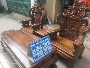 Bộ bàn ghế nghê đỉnh tay khuỳnh vách chữ C gỗ mun đuôi công
