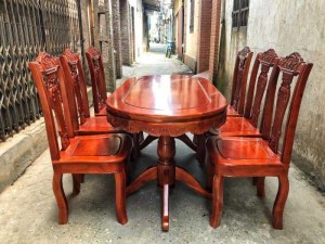 Bộ bàn ghế ăn bàn oval gỗ xoan đào