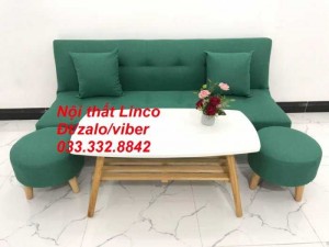 Bộ Sofa bed, sofa giường sfg10 xanh ngọc vải bố Nội thất Linco HCM giá rẻ, sofa mini diện tích nhỏ bật nằm