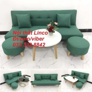 Bộ Sofa bed, sofa giường sfg10 xanh ngọc vải bố Nội thất Linco HCM giá rẻ, sofa mini diện tích nhỏ bật nằm