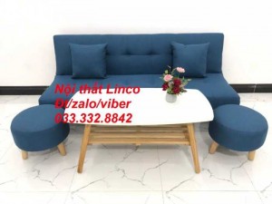 Bộ ghế sofa giường đa năng thông minh bật nằm nhỏ gọn sfg11 màu xanh dương da trời Nội thất Linco HCM Tphcm